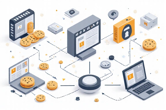 Illustration of various types of cookies and data flow
