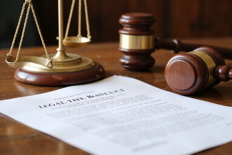 Legal document with a gavel and scales of justice, symbolizing terms and conditions